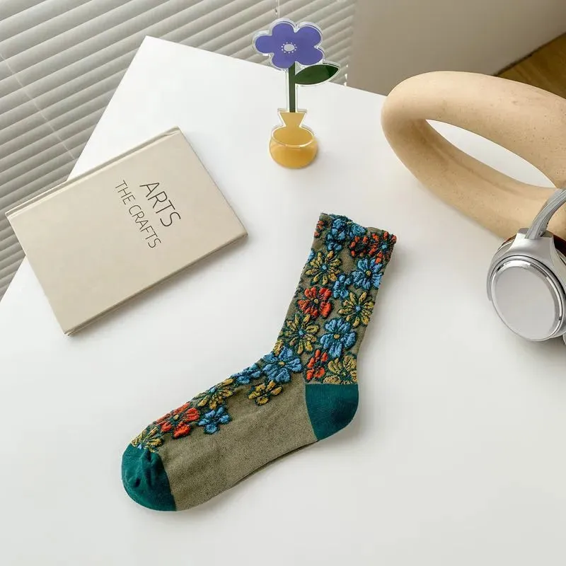 5 Pairs Palace Style Floral Casual Socks