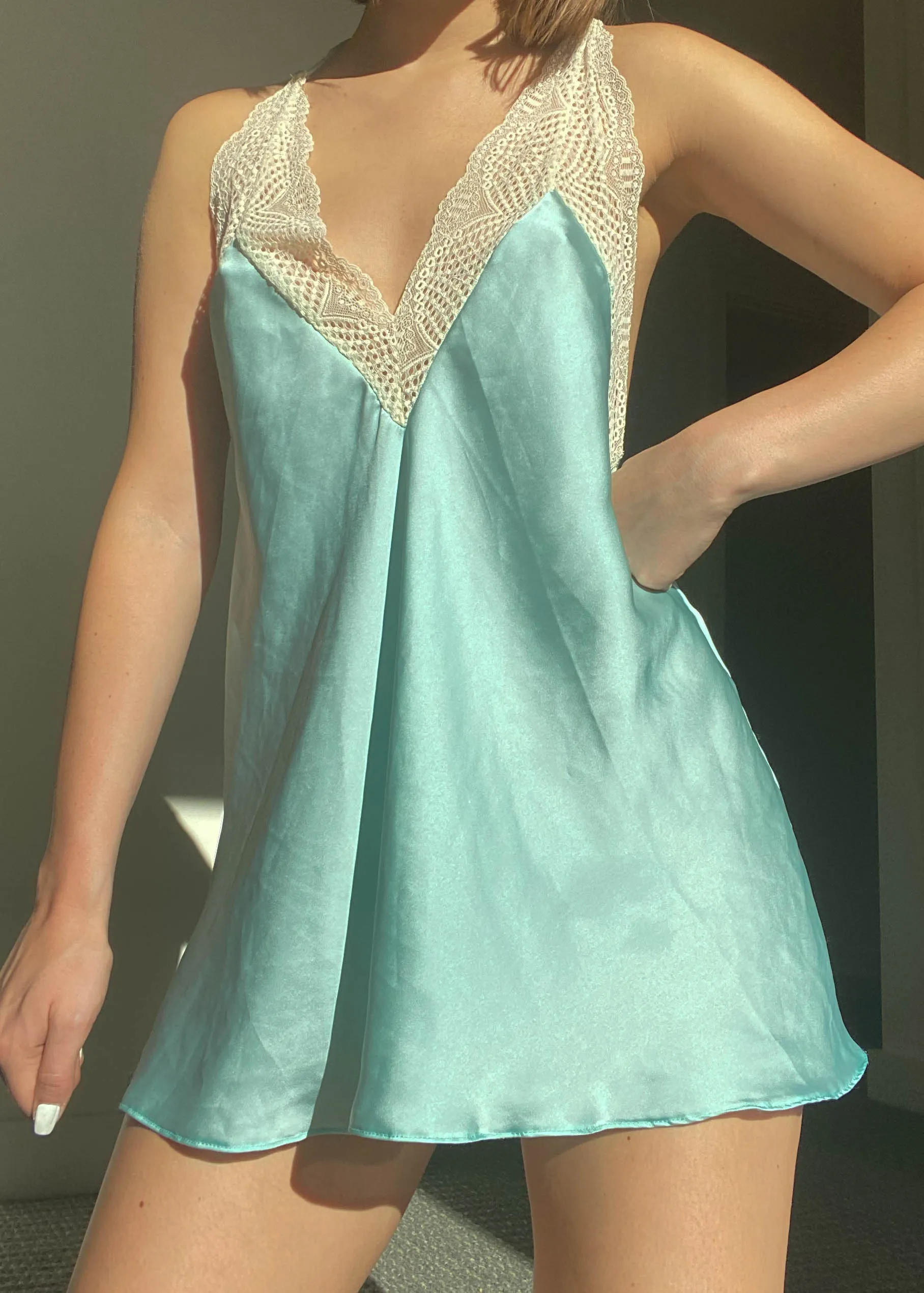 Aqua Silky Lingerie Slip (L)