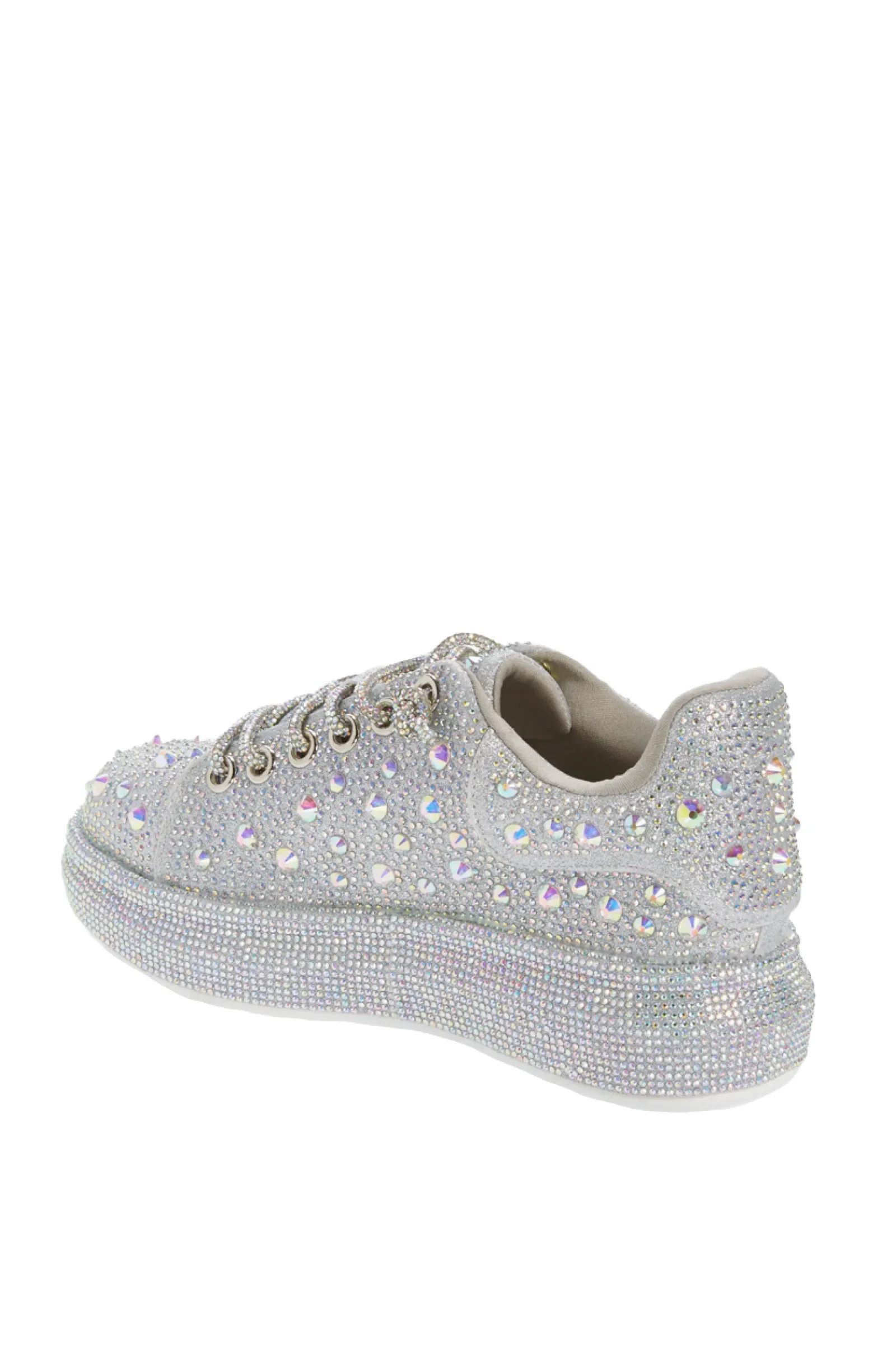 AZURE1-SILVER CRYSTAL LACE UP SNEAKER