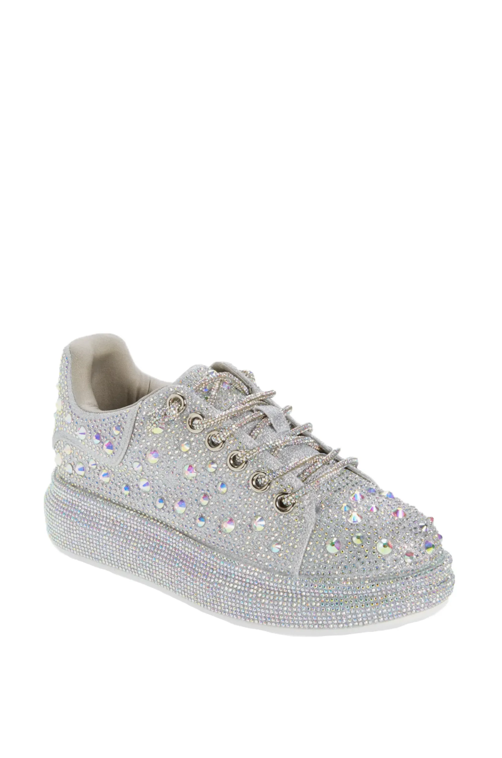 AZURE1-SILVER CRYSTAL LACE UP SNEAKER