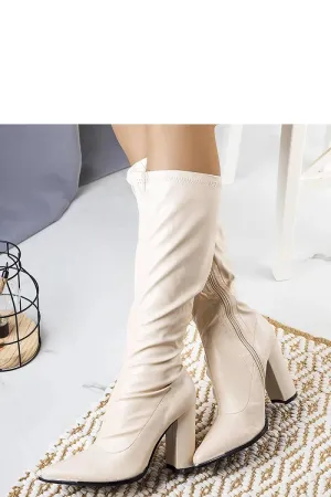Beige pointed nose heel boots