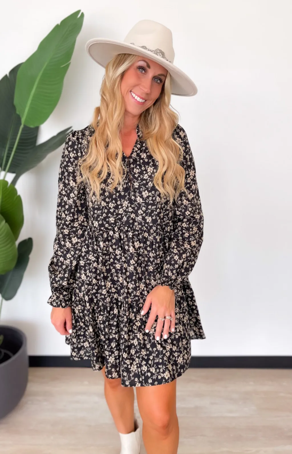 Blaire Black Floral Long Sleeve Mini Dress