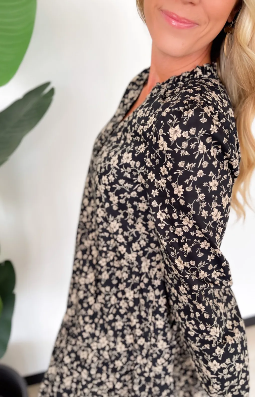Blaire Black Floral Long Sleeve Mini Dress