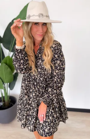 Blaire Black Floral Long Sleeve Mini Dress