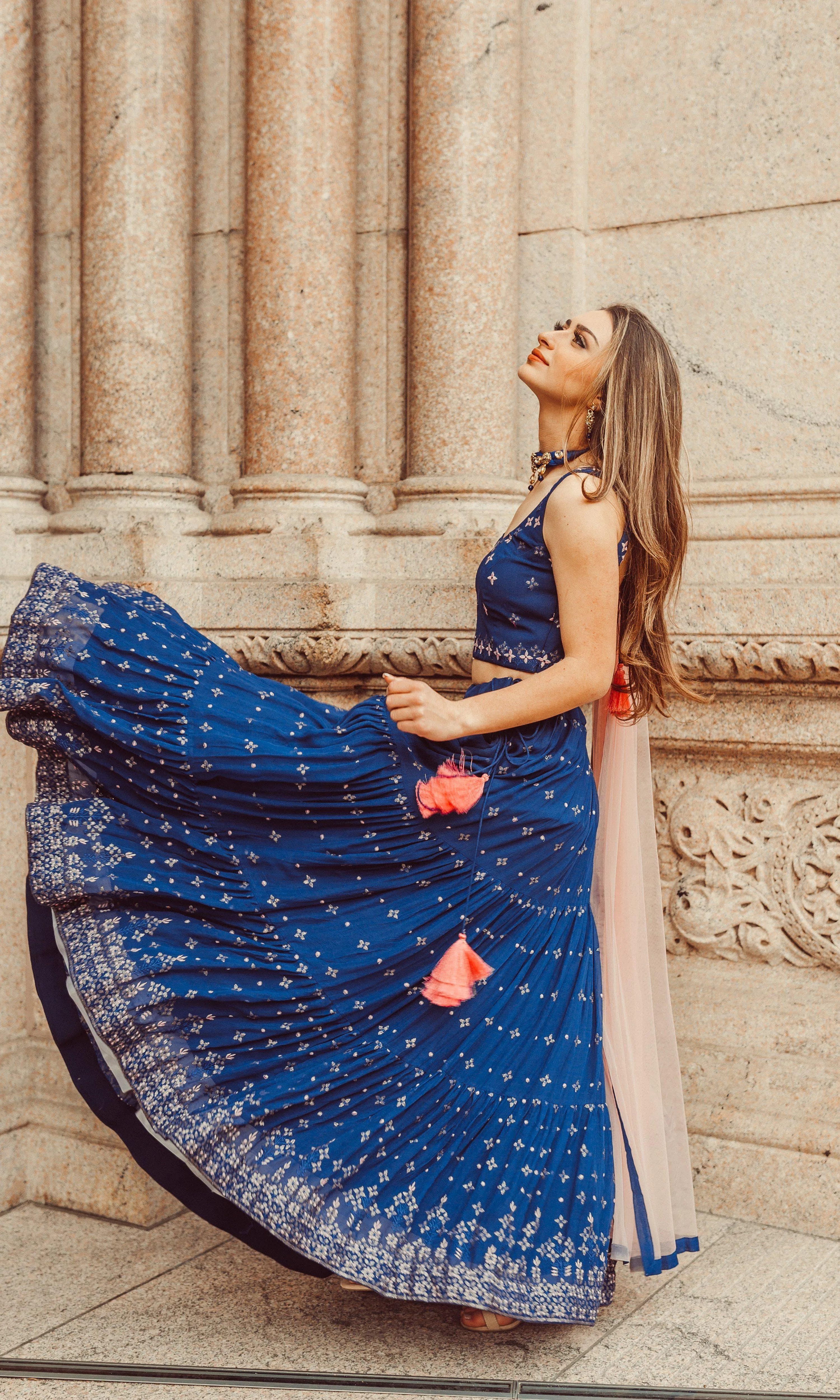 Blue Lehenga Choli with Sequins and Resham Embroidery