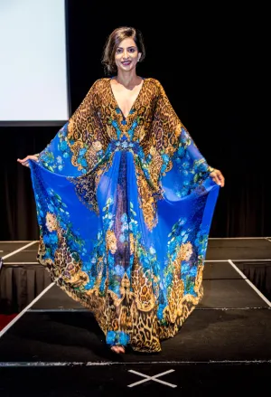 Blue Leopardess Tab Maxi Kaftan