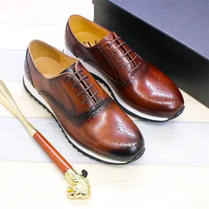 BREX Men's  Handmade Non-Slip Leather Sneakers