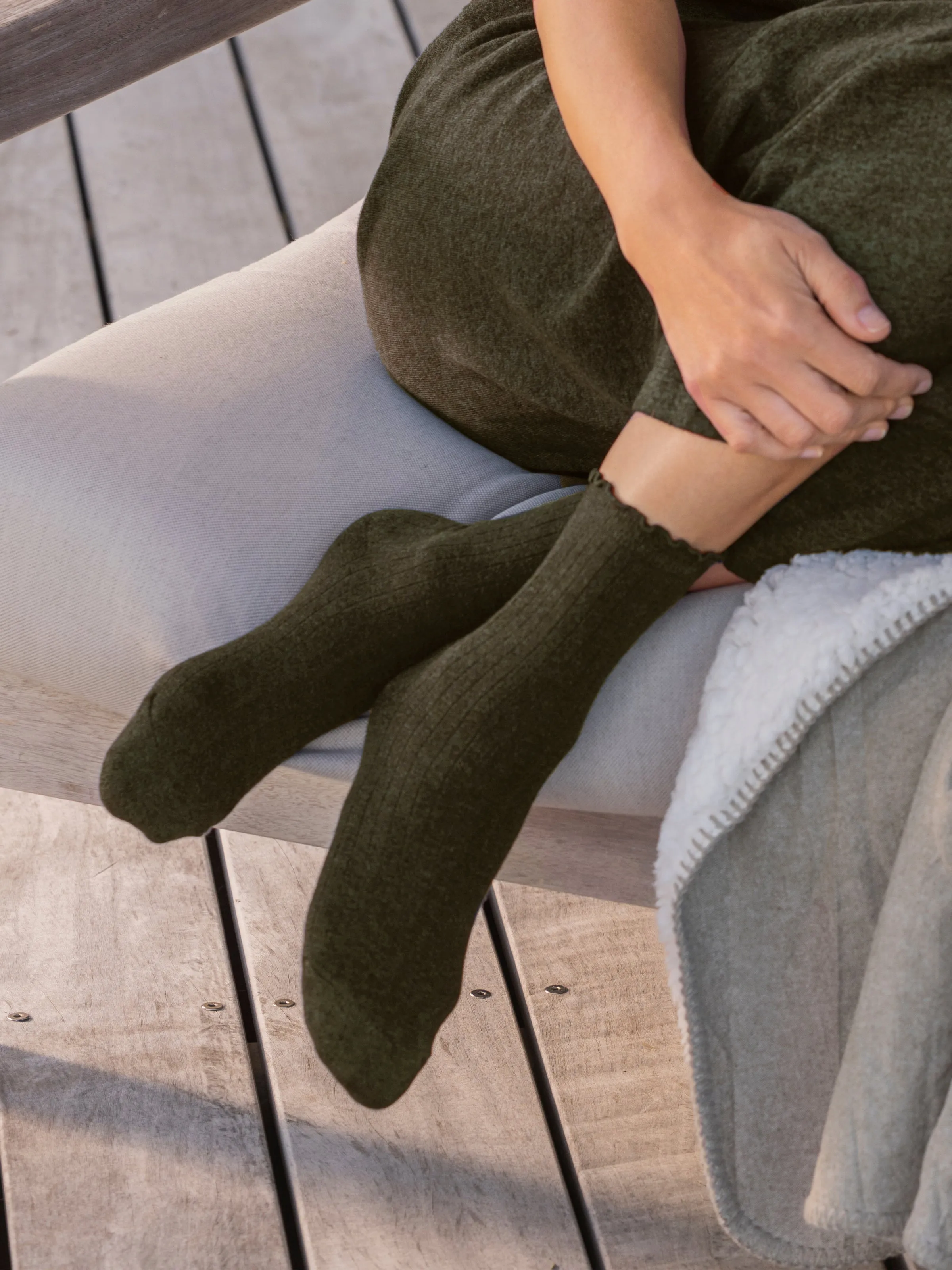 Cotton Cashmere Lounge Socks (1 Pair) in Olive