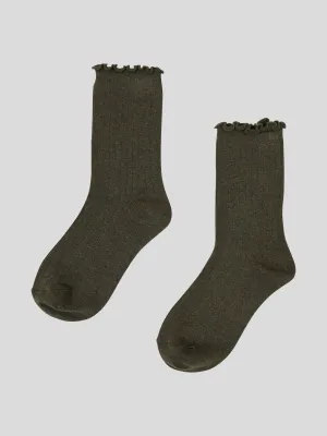 Cotton Cashmere Lounge Socks (1 Pair) in Olive
