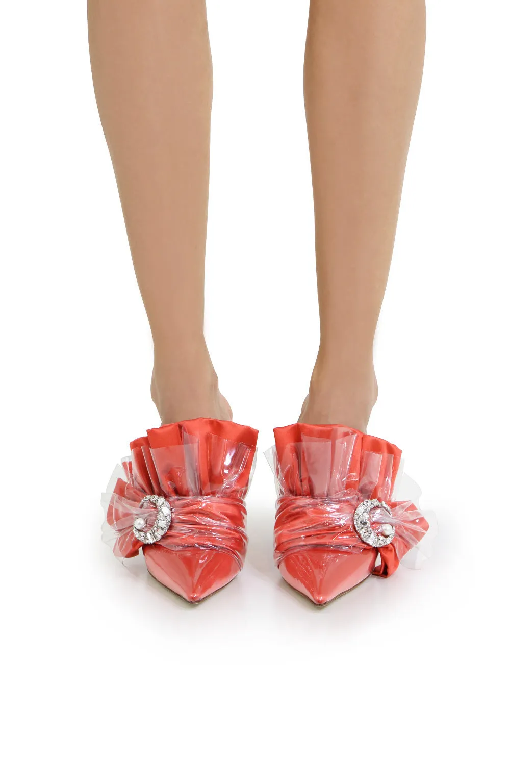 CRYSTAL MULE HEEL 45MM CORAL