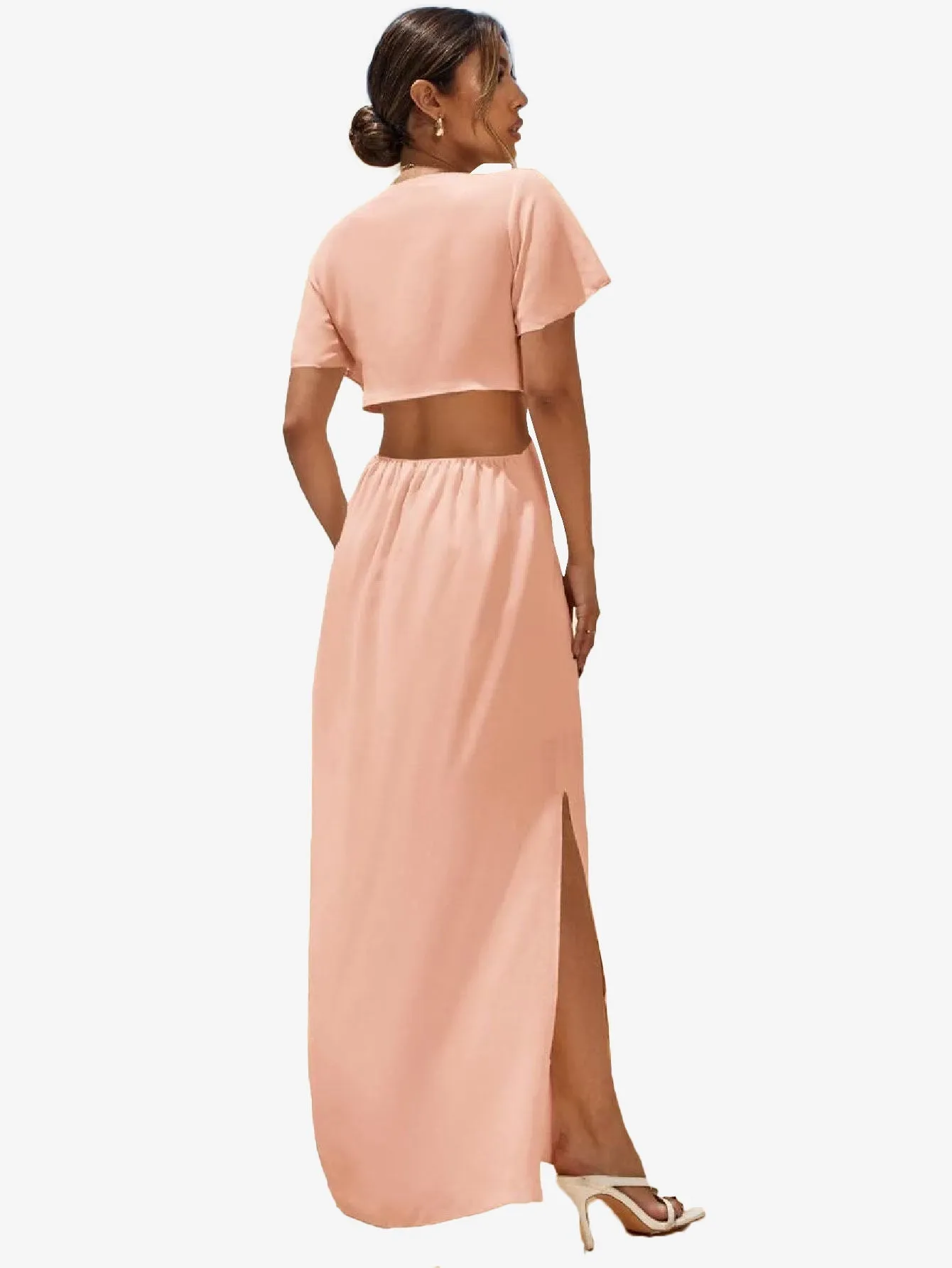 Cut Out Waist Tie Front Slit Hem Dress