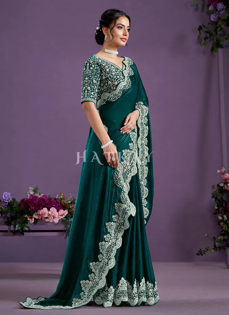 Deep Turquoise Embroidered Wedding Saree