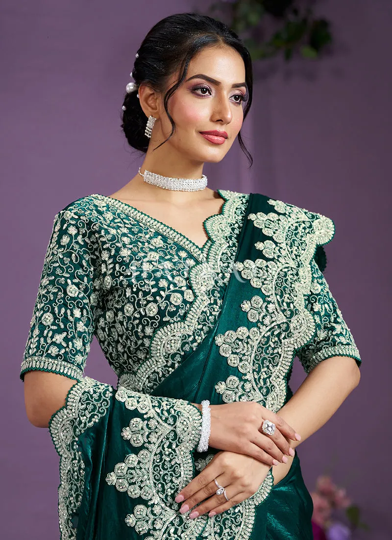 Deep Turquoise Embroidered Wedding Saree
