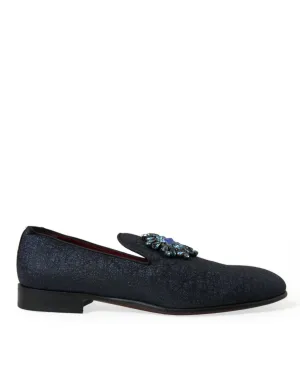 Dolce & Gabbana Blue Jacquard Lurex Crystal Loafer Dress Shoes