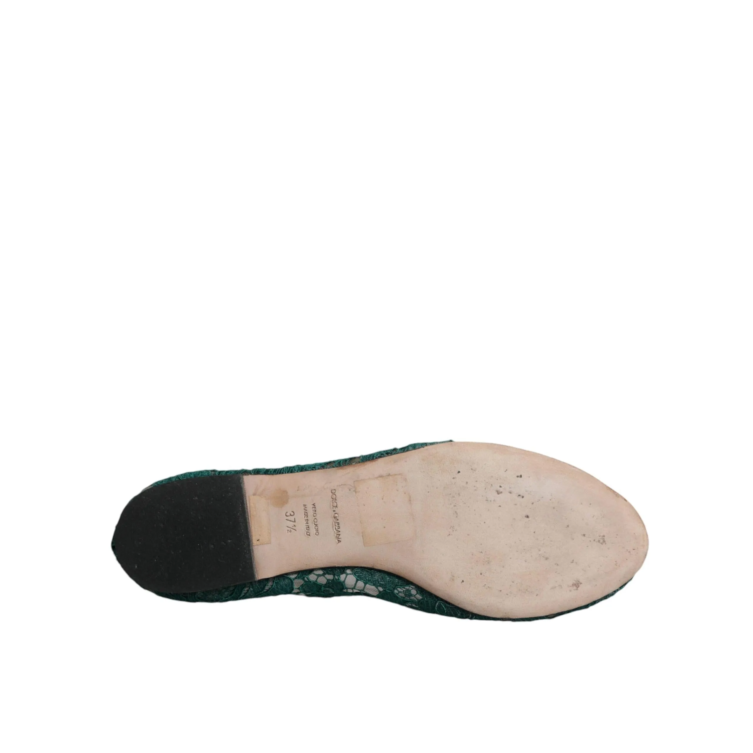 Dolce & Gabbana Green Lace Crystal Ballet Flats Loafers Shoes