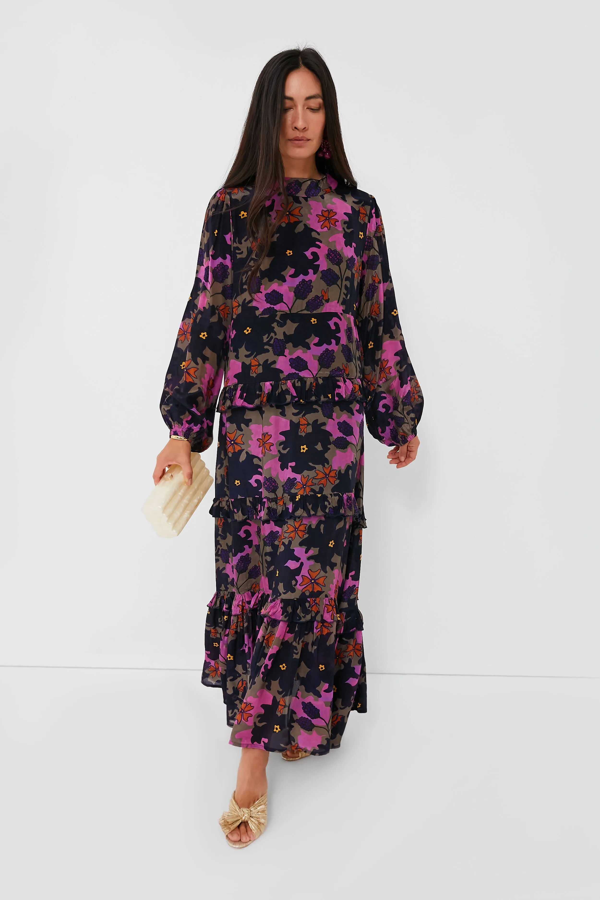 Exclusive Suzani Navy Mock Neck Dress