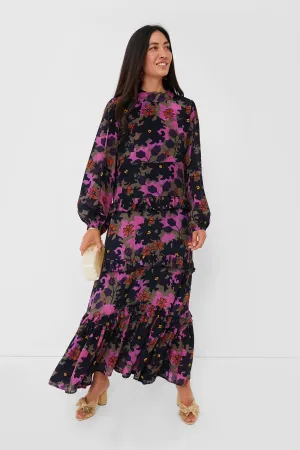 Exclusive Suzani Navy Mock Neck Dress