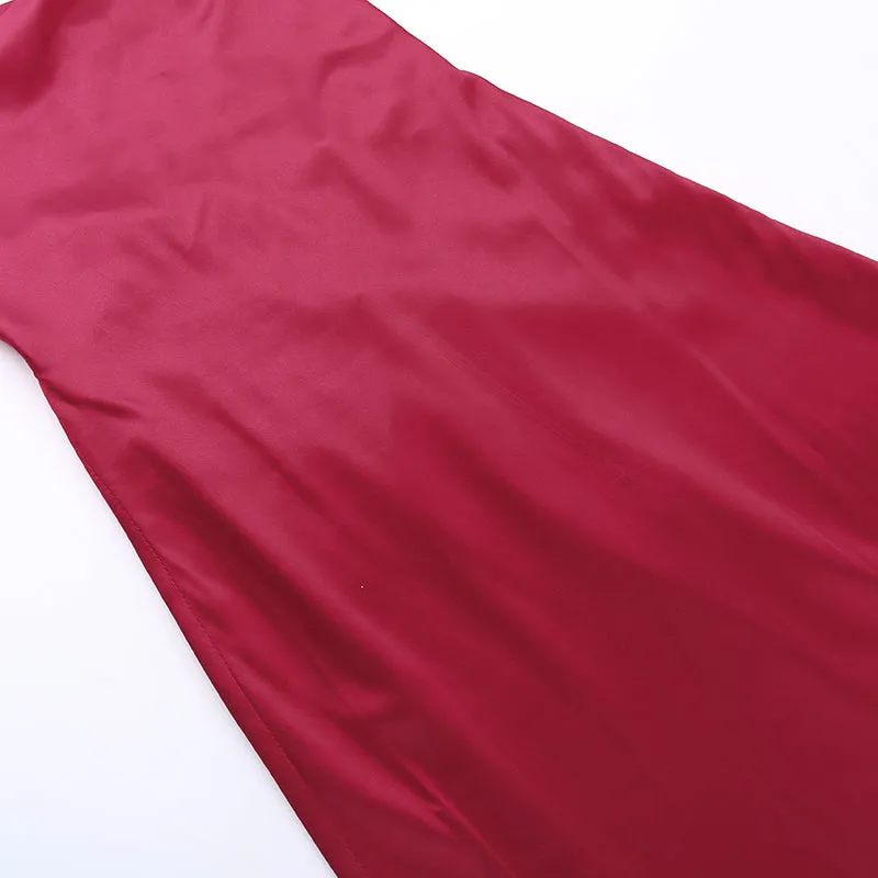 French Style Red Satin Slip Dress