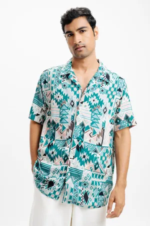 Green Puzzled Printed Men's Shirt