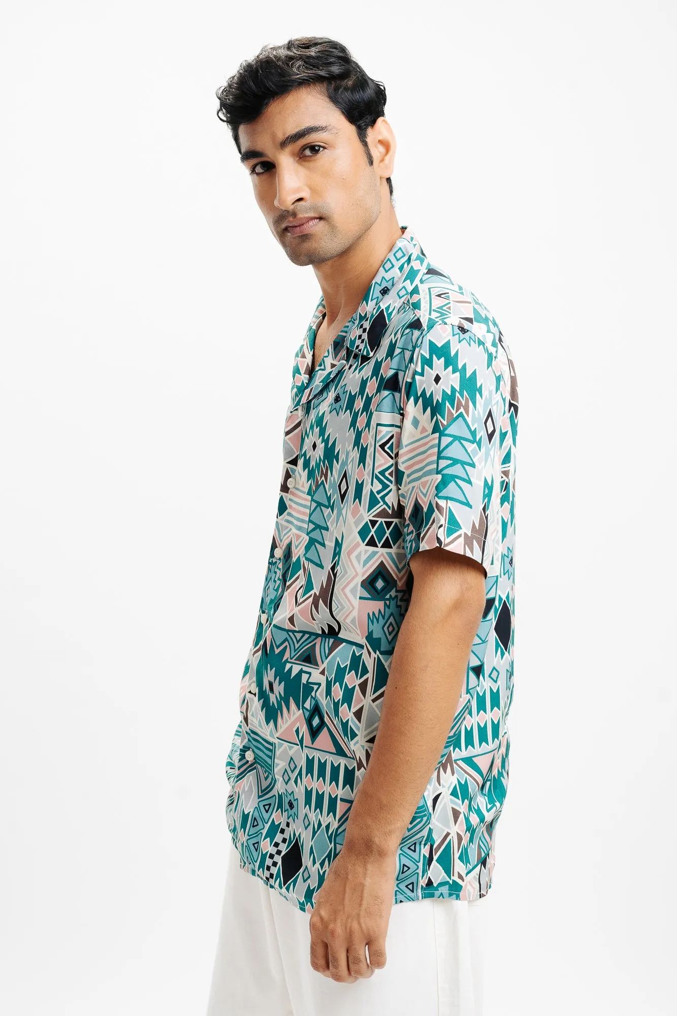 Green Puzzled Printed Men's Shirt
