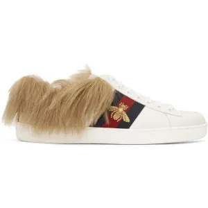 Gucci Calfskin Wool Web Bee Embroidered Mens Ace Sneakers