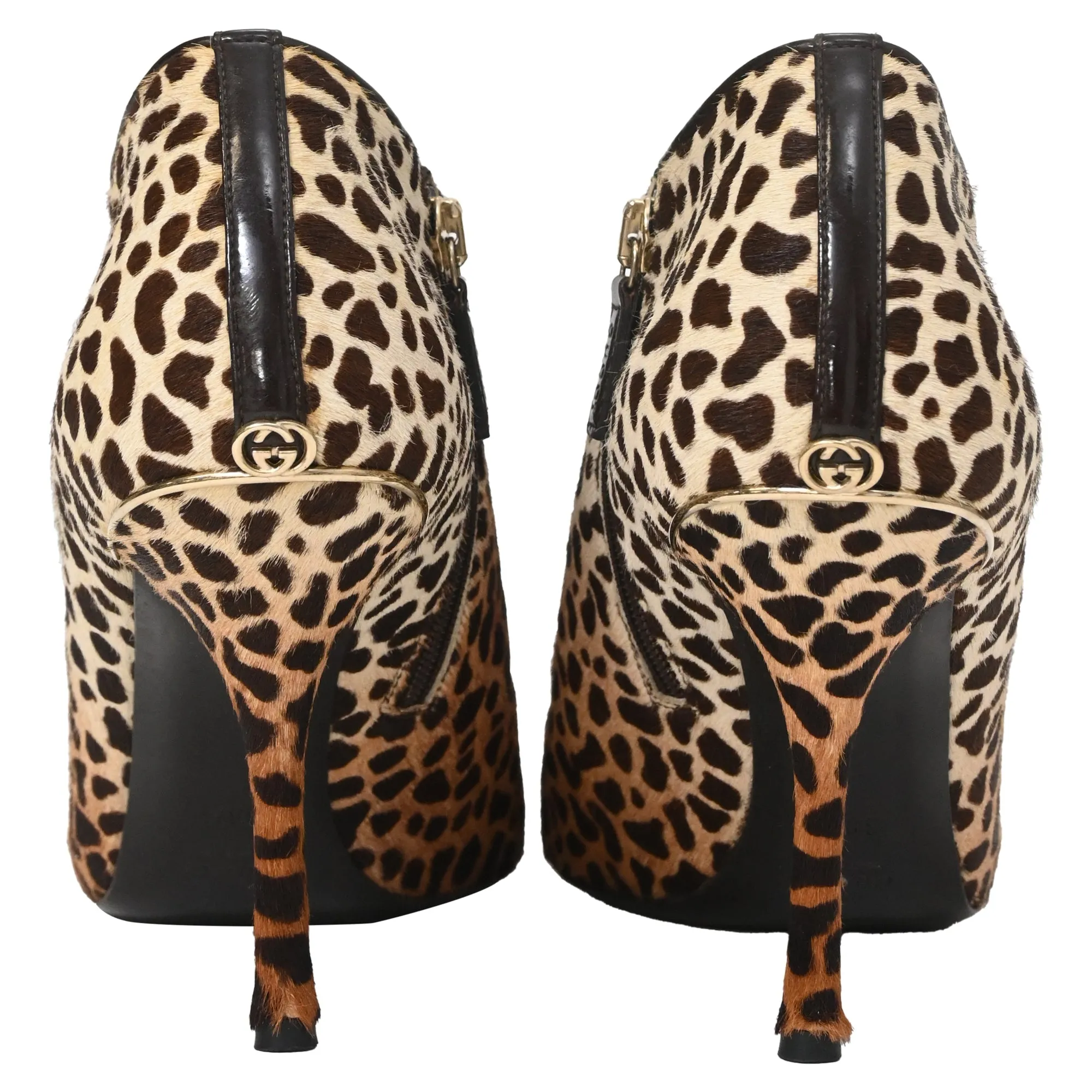 Gucci Leopard Ankle Booties in Animal Print Ponyhair