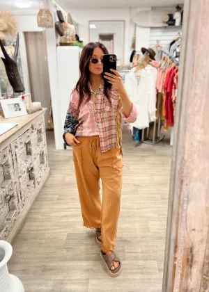 Joshua Frayed Linen Pant - Mustard