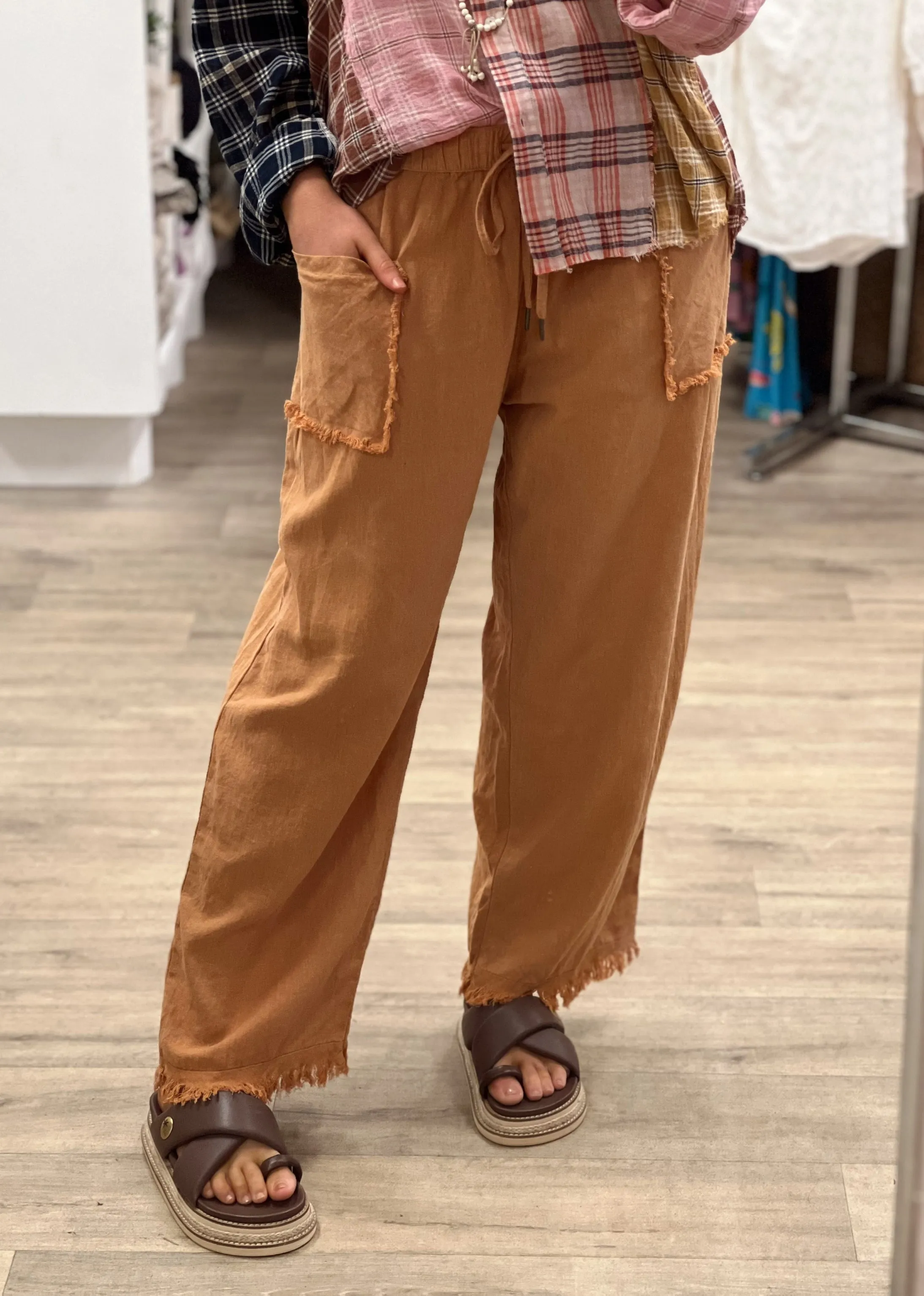 Joshua Frayed Linen Pant - Mustard