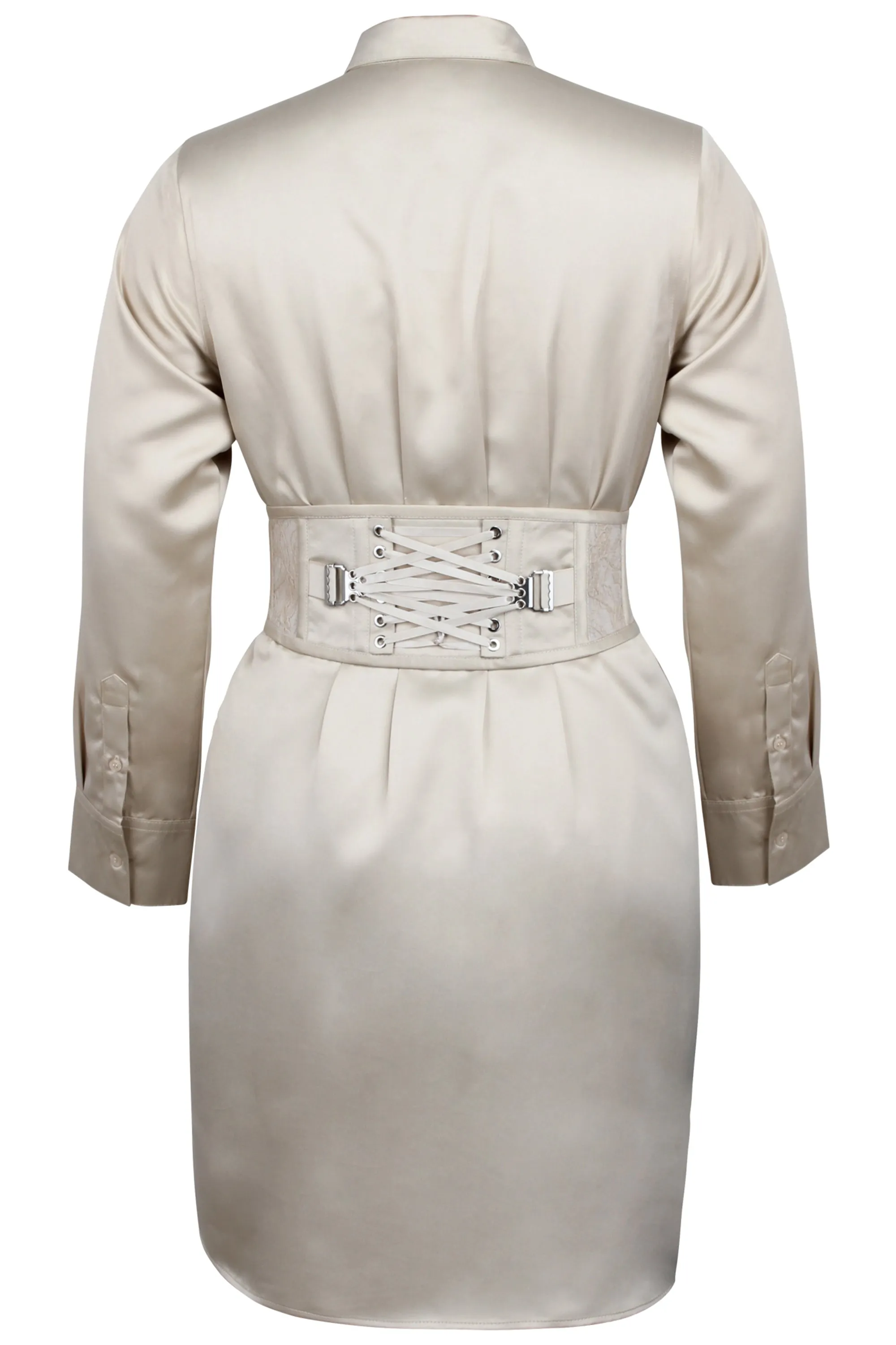 Josie Champage Satin and Lace Waspie Belt with Fan Lacing