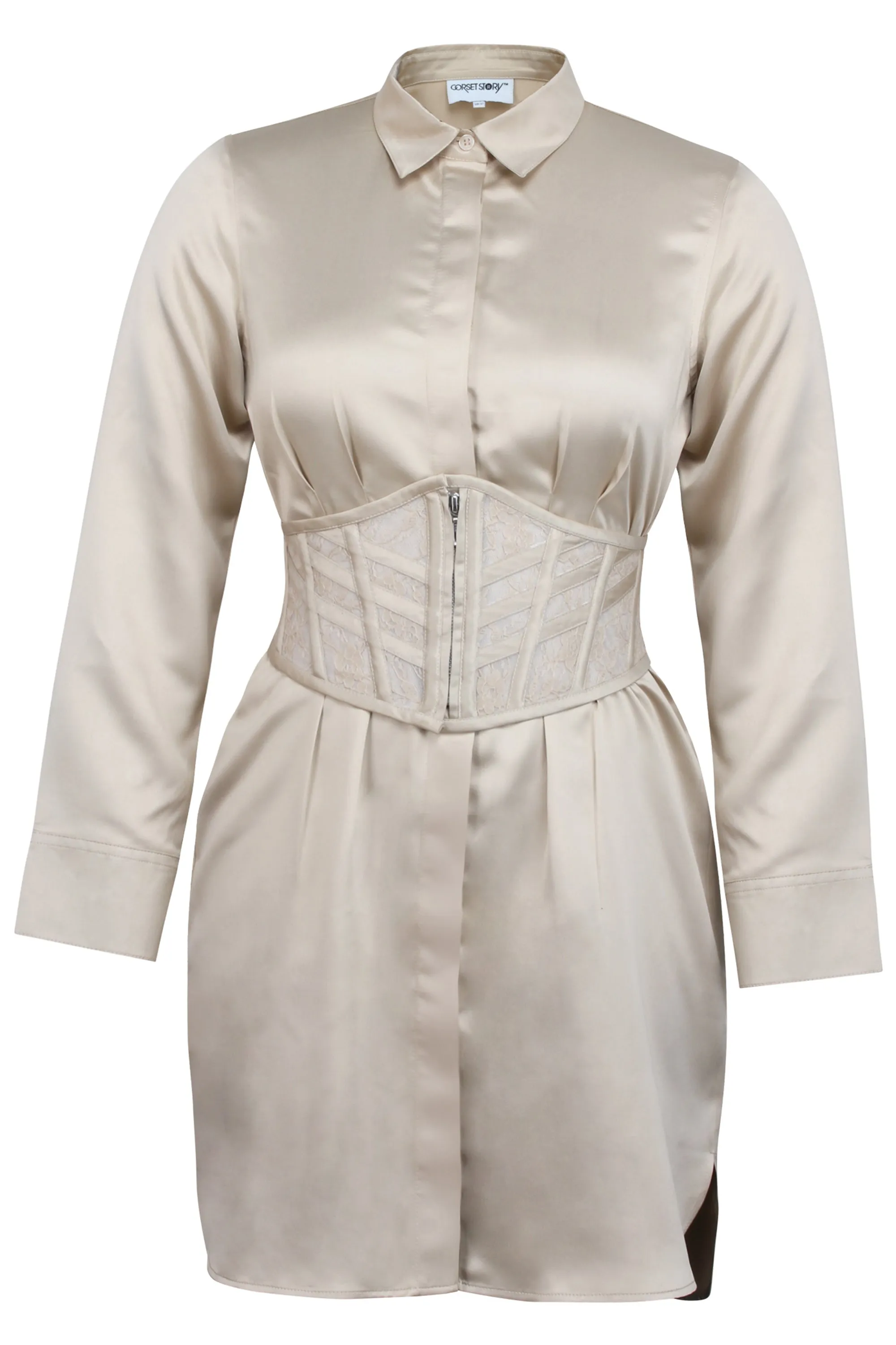 Josie Champage Satin and Lace Waspie Belt with Fan Lacing