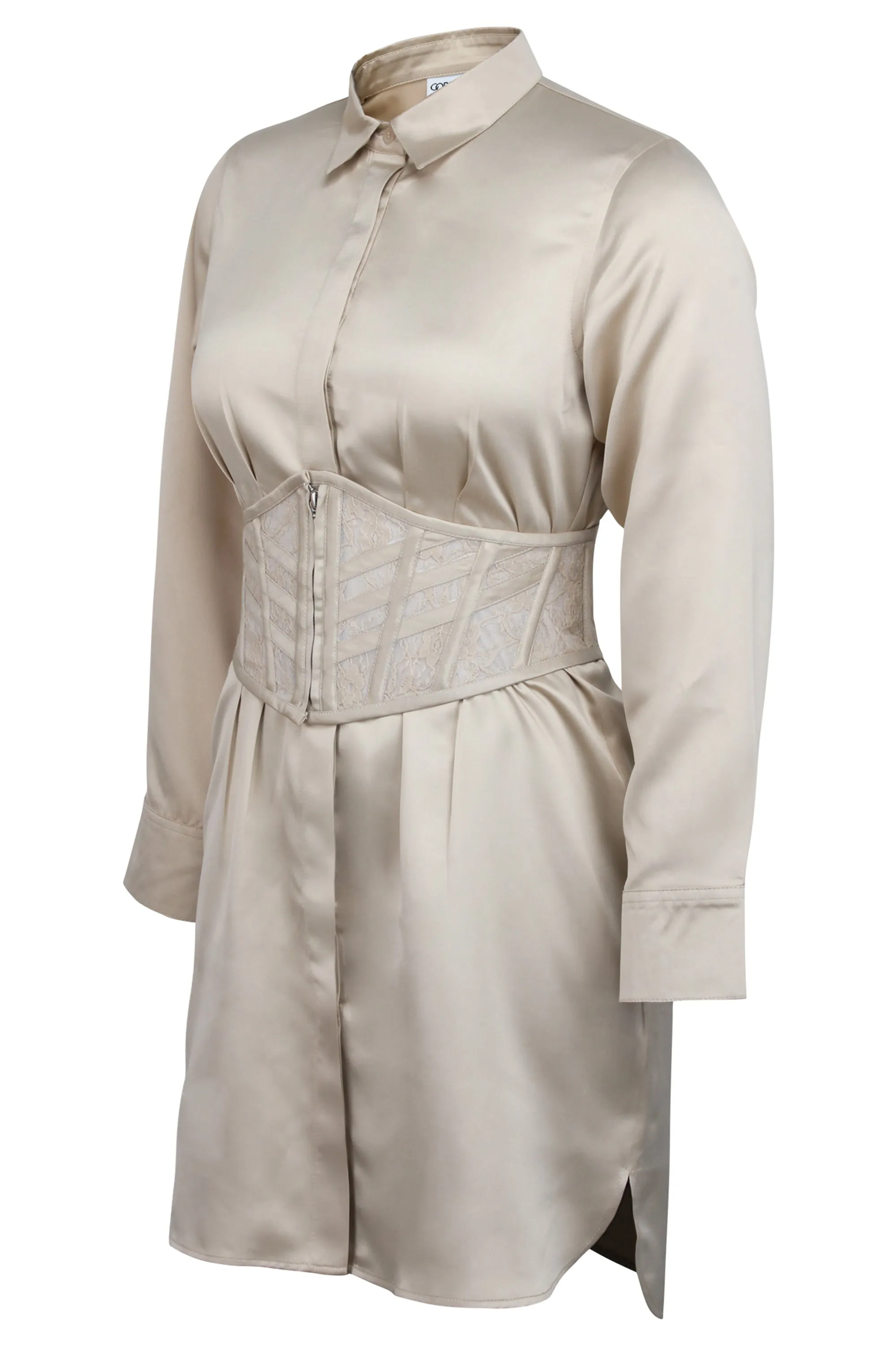 Josie Champage Satin and Lace Waspie Belt with Fan Lacing