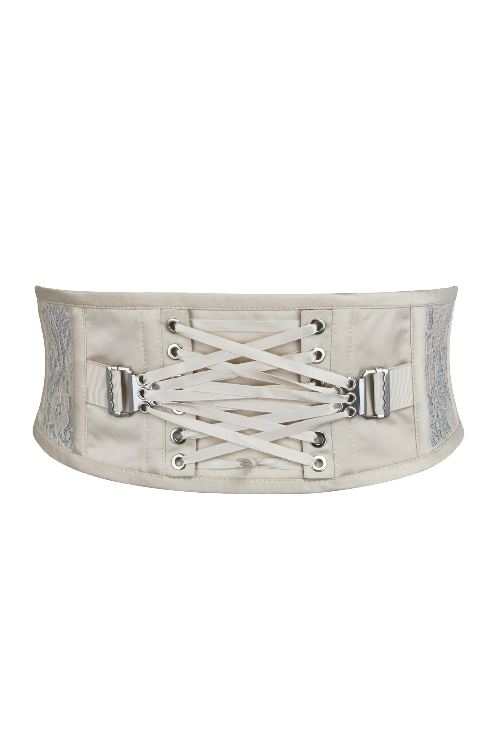 Josie Champage Satin and Lace Waspie Belt with Fan Lacing