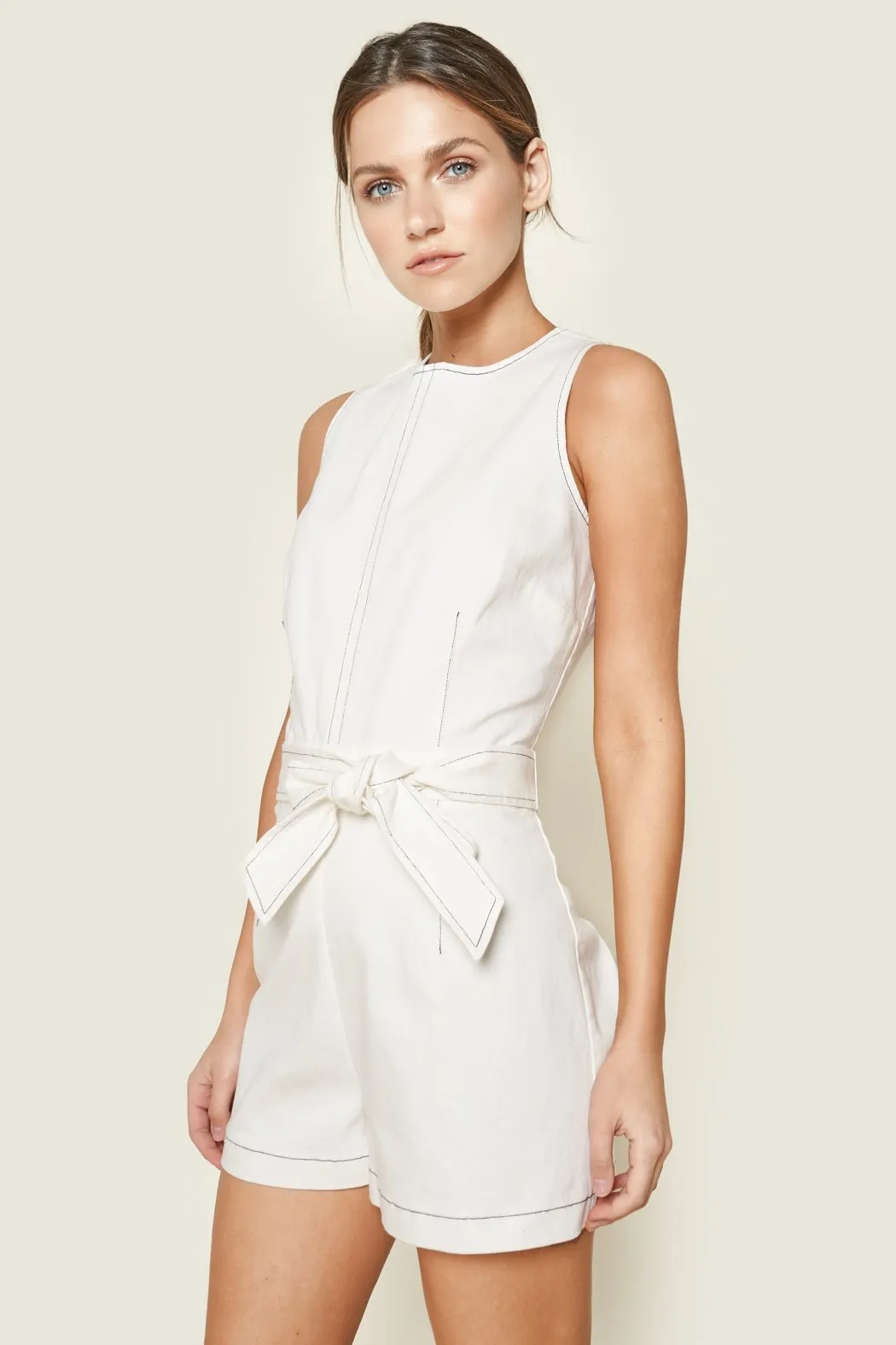 Lucas Contrast Stitch Denim Romper