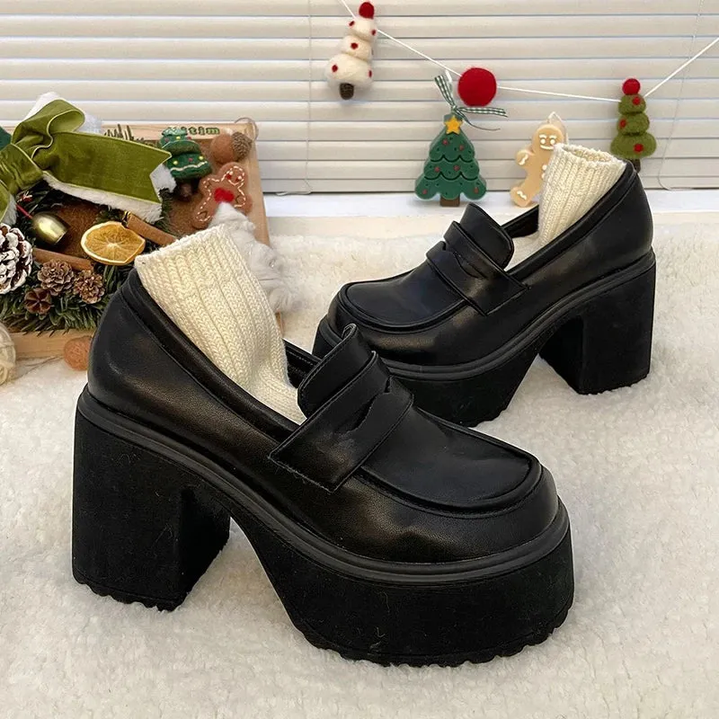 Mary Janes Super High Heels Loafers Shoes