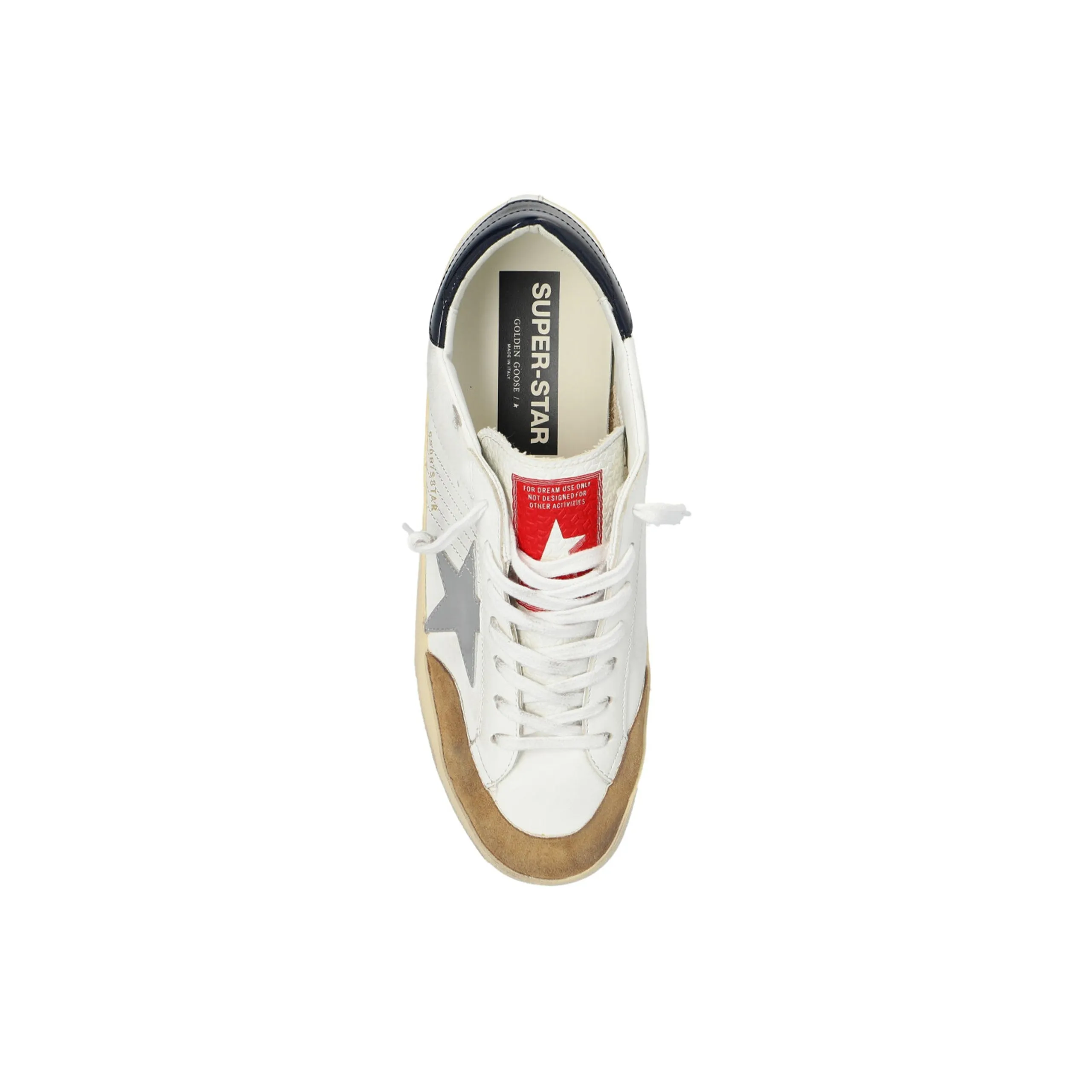 Men's Leather Super Star Sneakers (White/Beige/Silver/Blue)