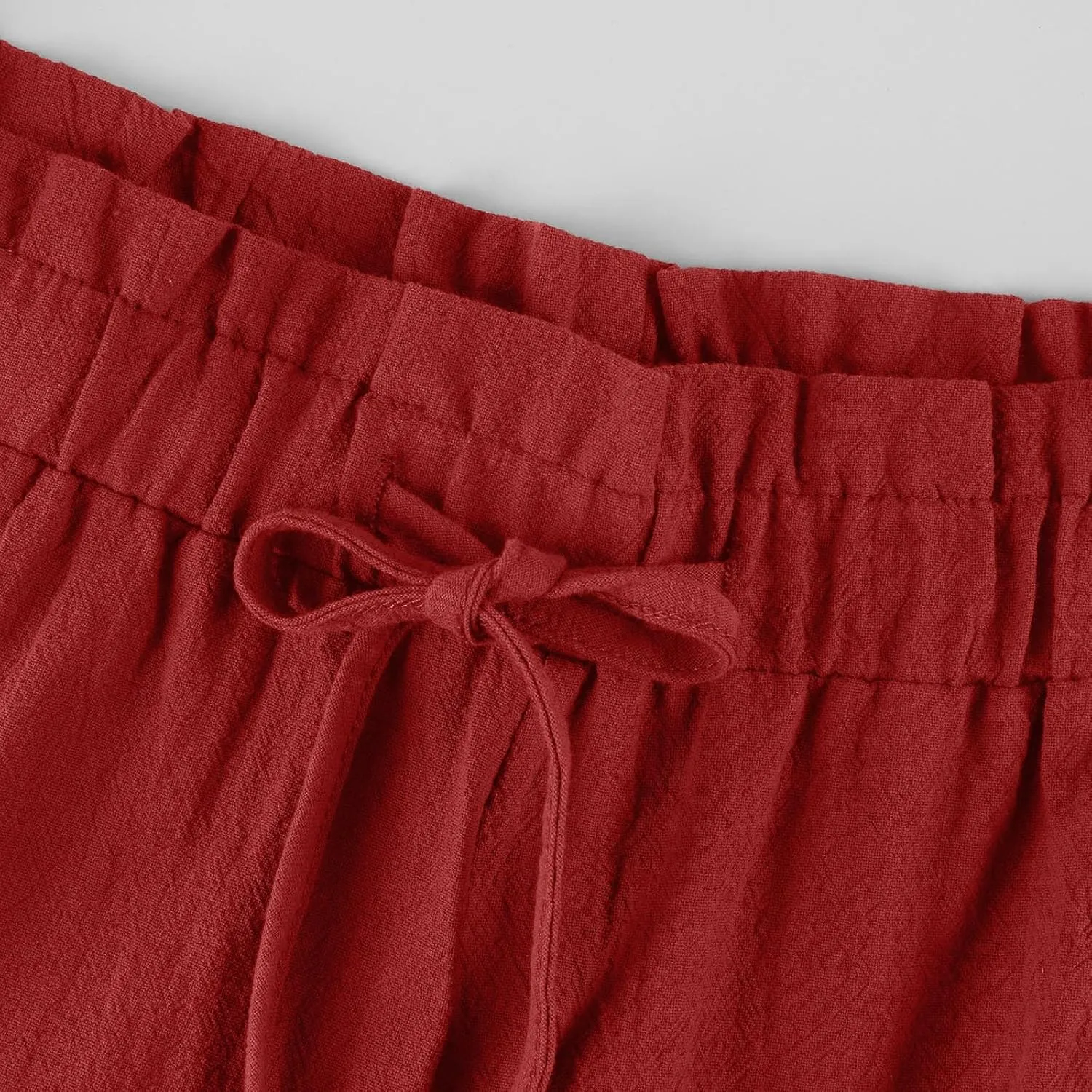 Miyaomn Wide Leg Linen Pants for Women Drawstring Summer Palazzo Flowy Pants Casual Loose High Waisted Trousers with Pockets