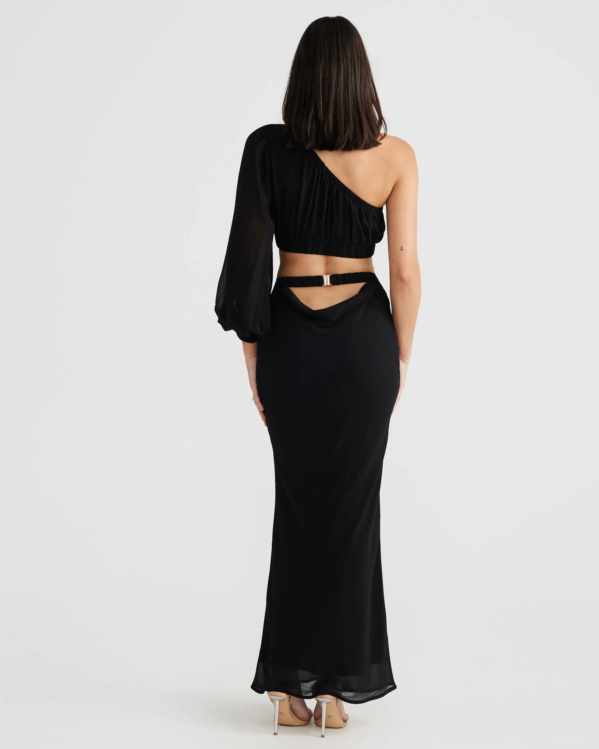 MÉLANI The Label EBONI SET Chiffon One Shoulder Two-Piece Set