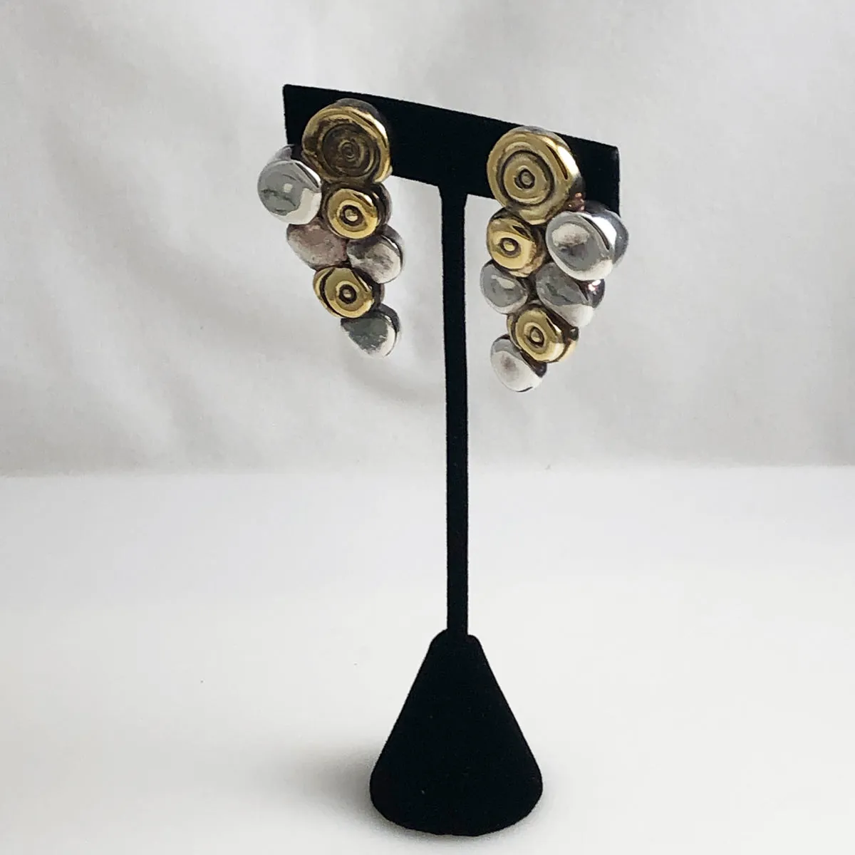 Modern Silver & Gold Electroform Clip On Earrings