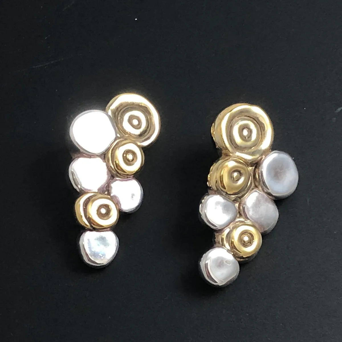 Modern Silver & Gold Electroform Clip On Earrings