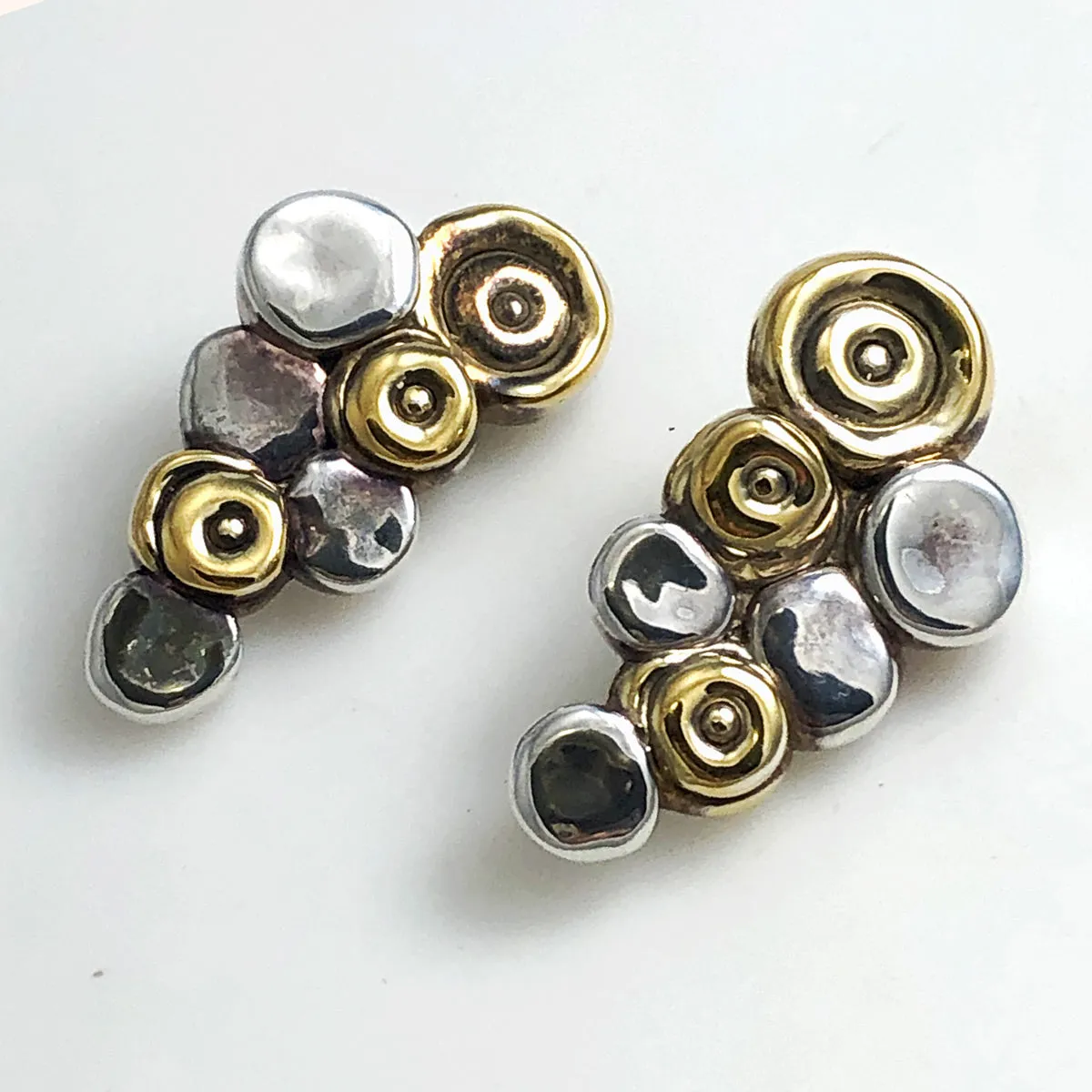 Modern Silver & Gold Electroform Clip On Earrings