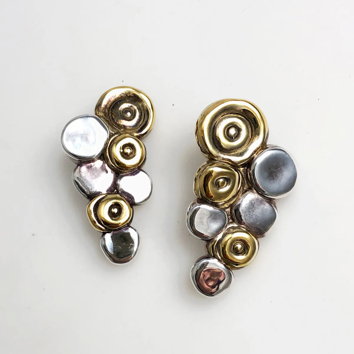 Modern Silver & Gold Electroform Clip On Earrings