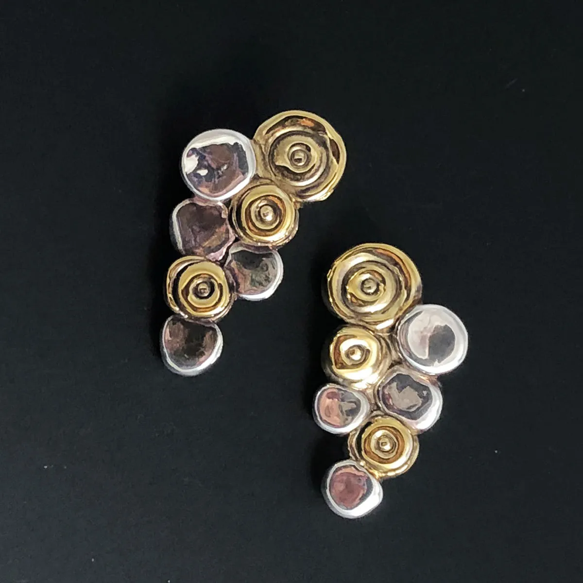 Modern Silver & Gold Electroform Clip On Earrings