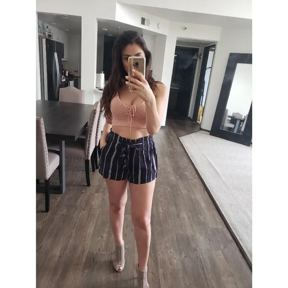 Navy Blue Striped Shorts