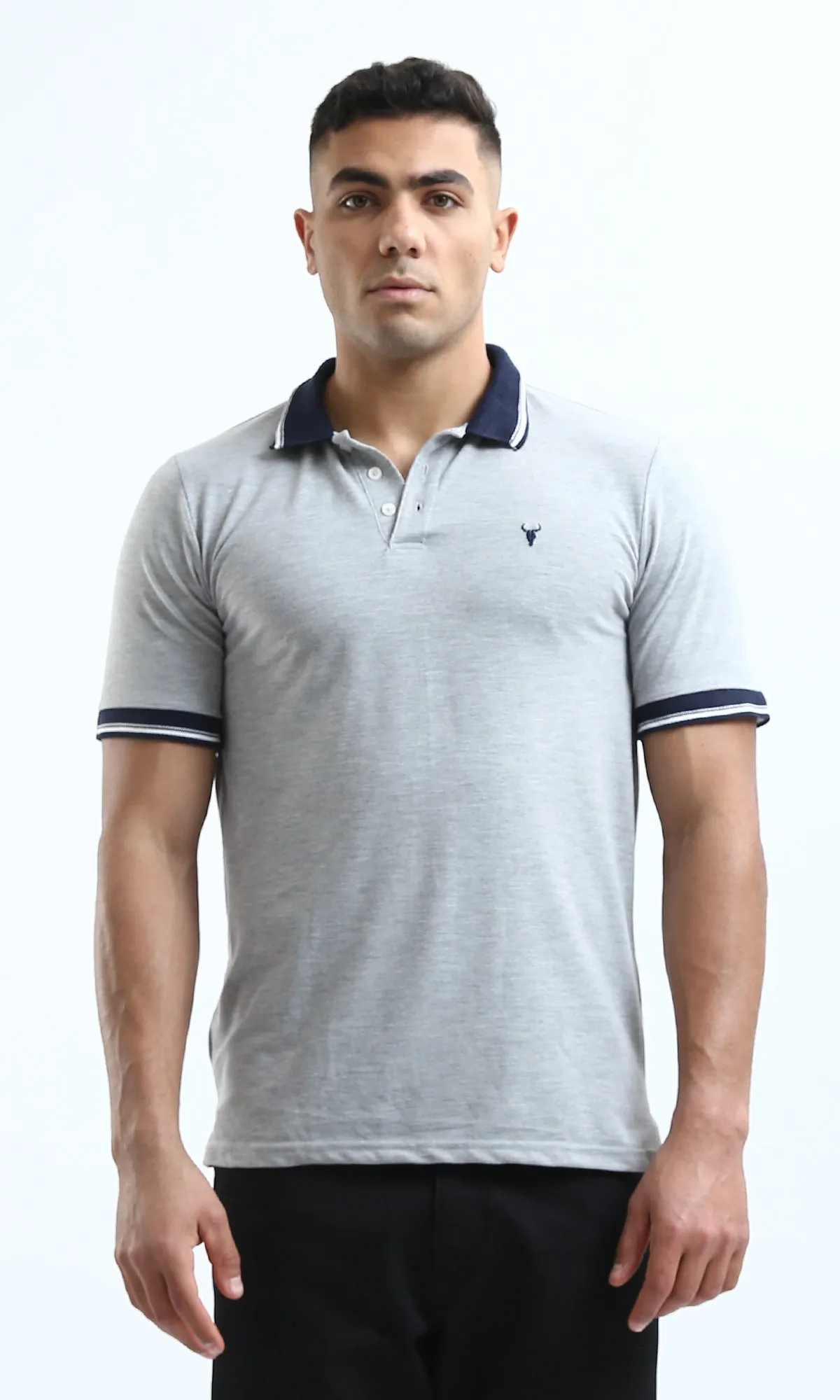 O180822 Heather Light Grey Polo Shirt With Classic Collar