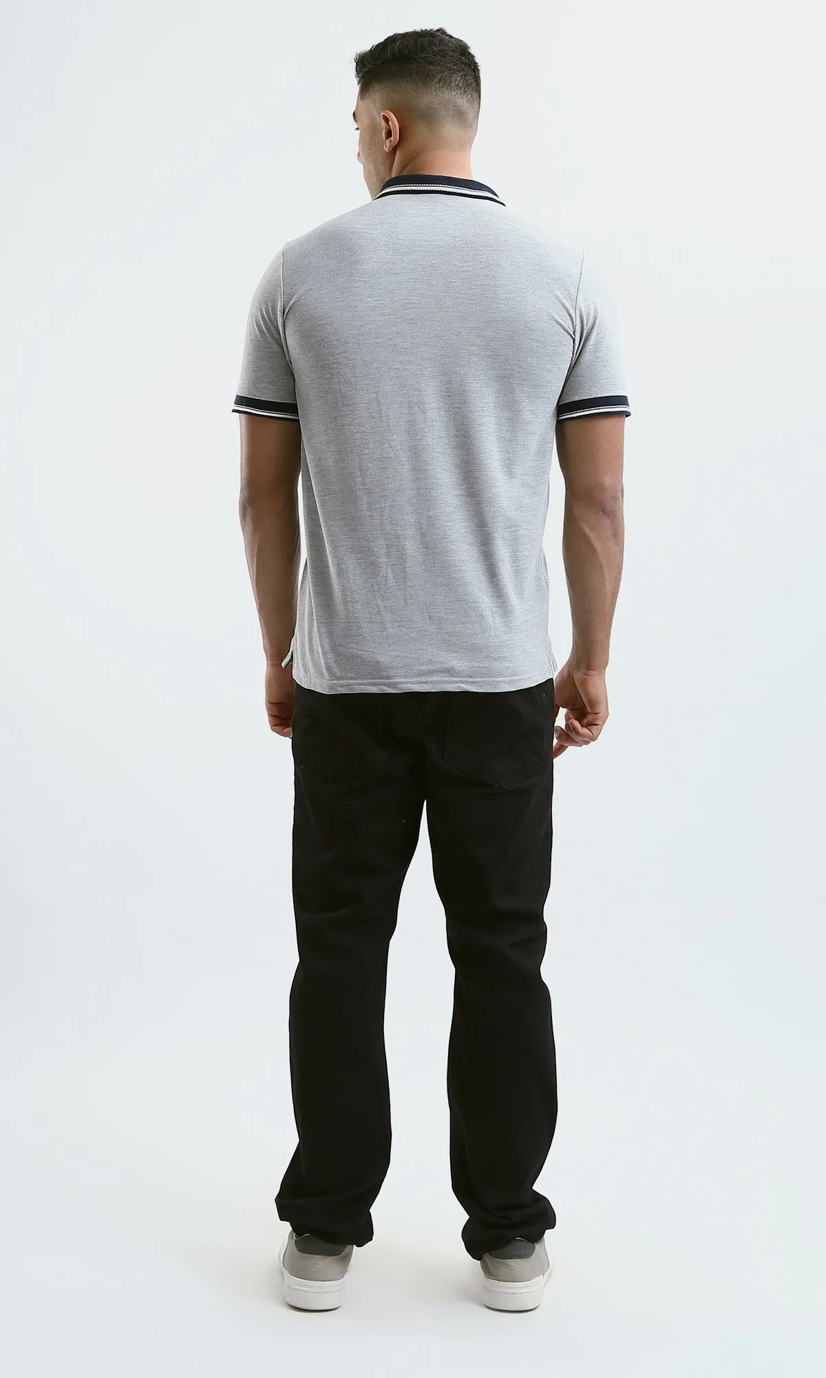 O180822 Heather Light Grey Polo Shirt With Classic Collar