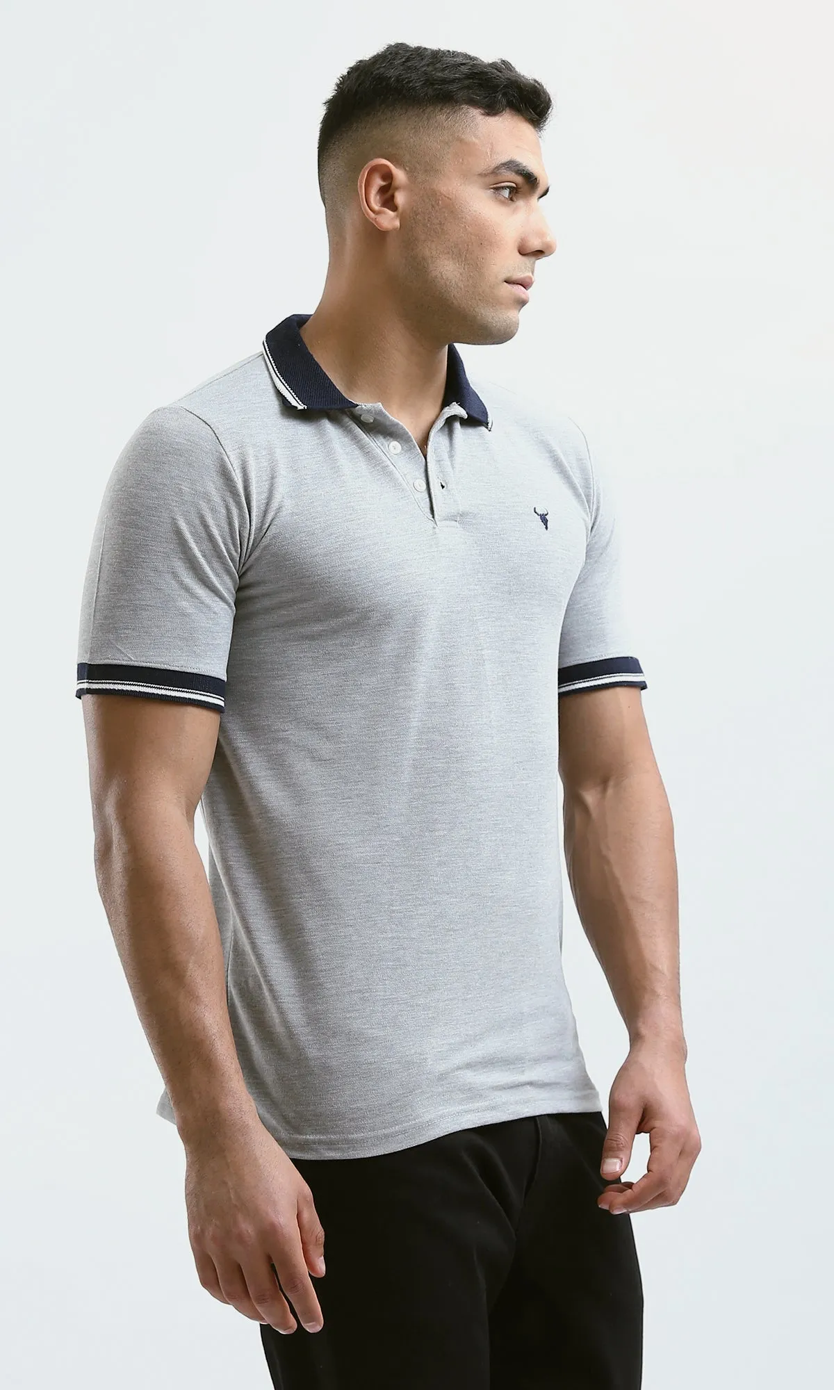 O180822 Heather Light Grey Polo Shirt With Classic Collar