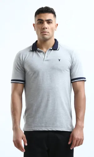 O180822 Heather Light Grey Polo Shirt With Classic Collar