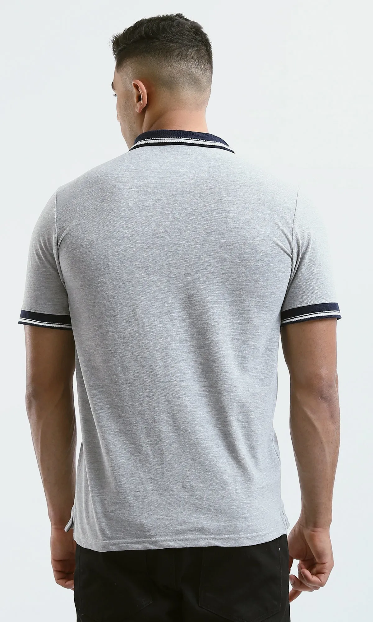 O180822 Heather Light Grey Polo Shirt With Classic Collar