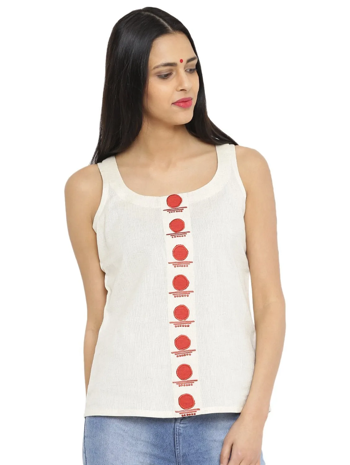 Off-white handloom Sleeveless Top