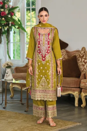 Olive Green Silk Embroidered Kurta Palazzo Suit